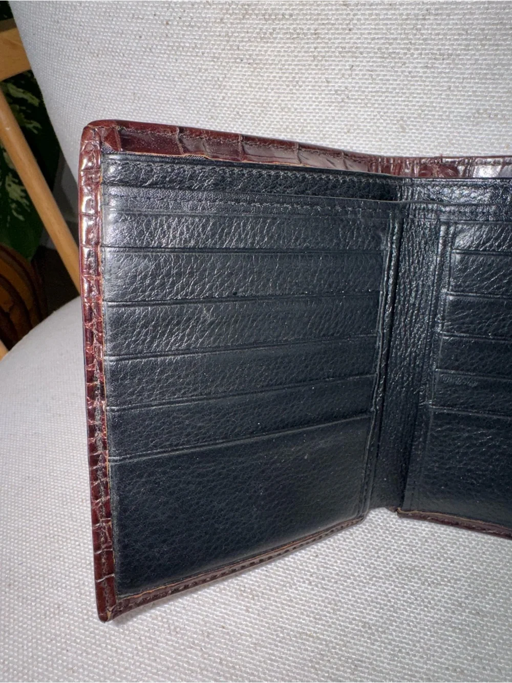 Vintage Brighton Brown Croc-Embossed Heart Leather Boho Bifold Women’s Wallet